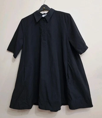 COS A-line Poplin Black Shirt Dress Oversized Size UK 14 Eur 42 Pockets  - Image 1 of 4