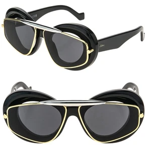 LOEWE LW40120I 40120 DOUBLE FRAME Metal Black Inflated Fashion Sunglasses 01A - Picture 1 of 11