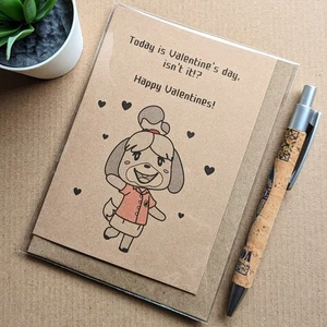 Funny Animal Crossing Valentines day Card - Isabelle Geeky Video Game Gamer card - Picture 1 of 4