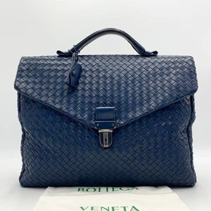 Excellent Bottega Veneta Intrecciato Briefcase Business Bag Leather Navy B71029 - Picture 1 of 10