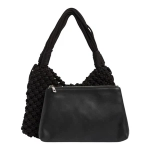 $158 New BCBG Woven Shoulder Bag Black With Removable Pouch Knit Accent Handbag - Picture 1 of 7