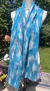 Bufanda de fieltro Nepal hecha a mano multicolor lana merino y seda ¡Hermosa! - Imagen 1 de 8