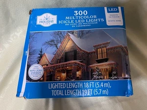New Holiday Time 300 Multicolor Icicle LED Christmas Lights - White Wire - 19 Ft - Picture 1 of 1