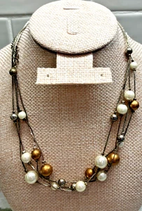 JUSTIN GIUNTA? for Target~Silver Tone & Faux Pearls Copper Beads Necklace 30-32” - Picture 1 of 5