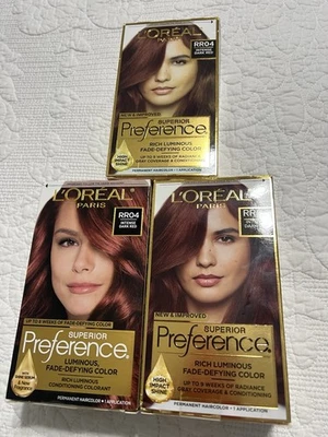 3 Cajas L’Oreal Superior Preference RR04 Color de Cabello Permanente Rojo Oscuro Intenso Foto 1 de 4