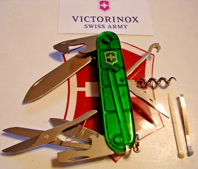NAVAJA SUIZA VICTORINOX 91mm ESMERALDA TRANSLÚCIDA ESCALADOR 14 FUNCIONES Foto 1 de 4