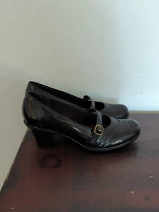 Women's Clark's Size 7.5M Black Heel Leather Shoes With Buckle Strap  - Picture 1 of 10