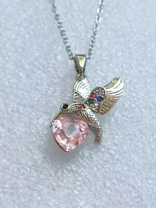 Filigrane Kette Silberfarben Anhänger "Kolibri" Strass Modeschmuck  - Bild 1 von 5