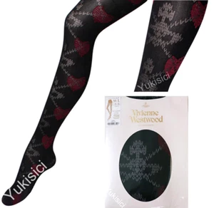 Vivienne Westwood Japan Pantyhose Tights Mesh Heart Orb Black & Red Size M-L - Picture 1 of 7