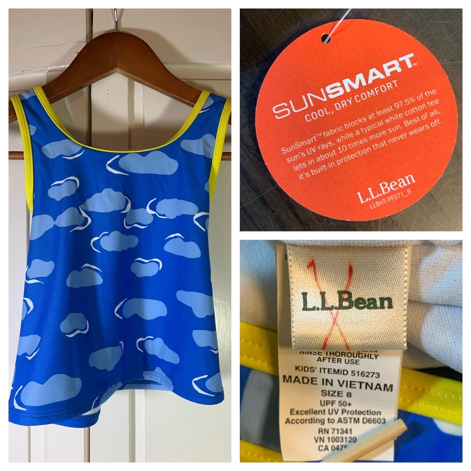 Купальник-танкини LL Bean для девочек размер 8 облачный узор SPF 50 крест сзади солнцезащитный умный - Изображение 1 из 4