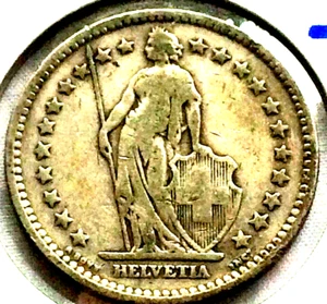 1907-B SWITZERLAND 2 FRANCS WORLD SILVER COIN SWISS  .835 HELVETIA LADY & SHIELD - Picture 1 of 2