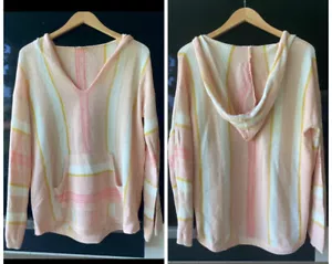Felpa con cappuccio orlo e filo Baja Beach panna rosa pesca righe larghe maglia morbida maglione - Foto 1 di 12