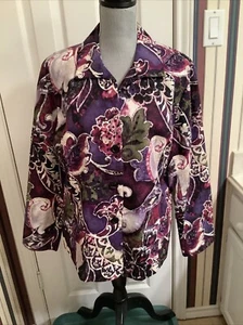 Chico's Multicolor Rich Floral Jacket Long Sleeve Size 3 NWT Embellished Button - Picture 1 of 7