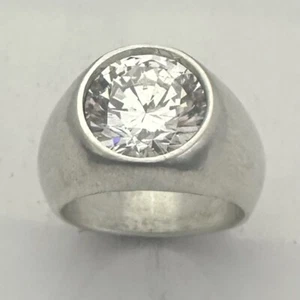 MJG STERLING SILVER MEN'S RING.12 MM CUBIC ZIRCONIA. FULL BEZEL. SIZE 9 1/2 - Picture 1 of 7