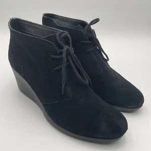 Crocs Boot Womens 9.5M Leigh Lace Up Wedge Heels Ankle Booties 203419 Gray Suede - Picture 1 of 12