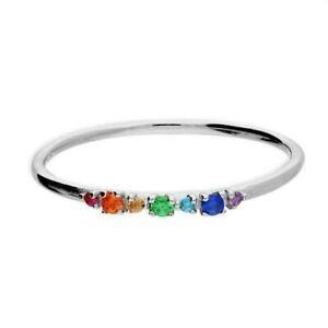 Sterling Silver Rainbow Sapphire Band Ring - ALL SIZES AVAILABLE - 925 Silver