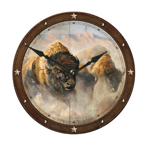 Phantoms of the Plain - Bison Nature Round Clock by Grant Hacking Wild Wings
