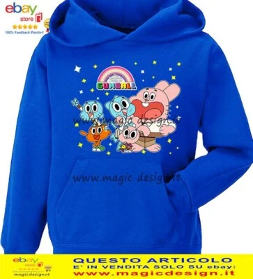 FRUIT OF THE LOOM il meraviglioso mondo di gumball amazing of gumball darwin felpa bambini adulto