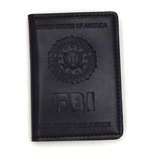 Leather Wallet Driving License ID Card Holder Case & FBI Stamp
