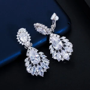 CWWZircons Preciosos Pendientes Colgantes con Clip Circonita cúbica Mujeres Sin Piercing Pendiente - Imagen 1 de 7