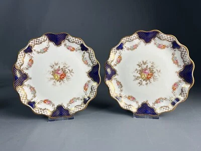 2 Edwardian Scalloped Plates Cobalt/Gilt Scales & Trellis Border Wedgwood X3848 - Image 1 of 4