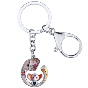 Mother's Day Enamel Alloy Cute Elephant Keychains Animals Jewelry Charms Gifts - Picture 1 of 11