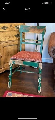 Antique Wooden Vintage Chair Excellent Restored Condition Red/White Upholstery - Image 1 of 4