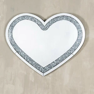Love Heart Shaped Wall Mirror Sparkly Silver Diamond Crush Crystal 80x70cm - Picture 1 of 1