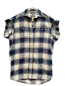Women’s R13 Oversized Cut Off Shirt Navy Plaid Made In Italy Size Small - Picture 1 of 4