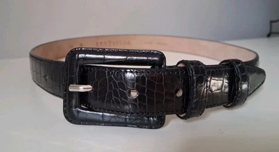 Vintage Ann Taylor Belt M Black Alligator Print Leather Made In Italy 1in Skinny - Image 1 of 4