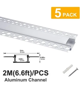 5 Pack 6.6Ft/2m Plaster-In Trimless Recessed LED Aluminum Channel with Flan NEW - Picture 1 of 3