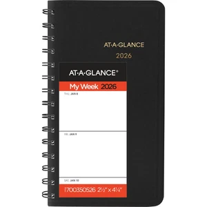 Planificador semanal AT-A-GLANCE 2026, negro, bolsillo, 2 1/2" x 4 1/2" - Imagen 1 de 8