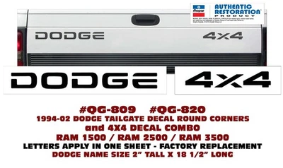 QG-809 y QG-820 1994 1996 1998 2000 2001 2002 DODGE RAM - CALCOMANÍAS DODGE Y 4X4 Foto 1 de 2