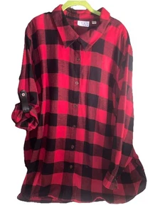 Joan Rivers Red & Black Button Down Buffalo Plaid Cotton Flannel Shirt Top 3X - Picture 1 of 8