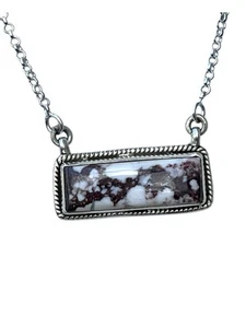 STERLING SILBER INDIANER SW WILDPFERD TÜRKIS STAB HALSKETTE 925 - Bild 1 von 8