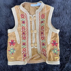 Y2K Mary Kate & Ashley Boho Velvet Hippie Vest Girls 6/6X brown embroidered - Picture 1 of 12