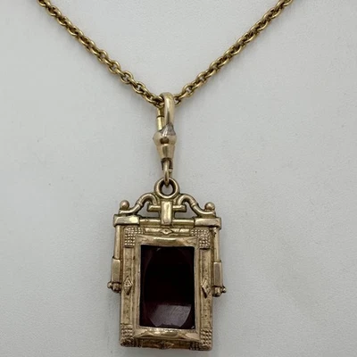 ANTIQUE VICTORIAN GOLD FILLED CARNELIAN AGATE BLOODSTONE FOB PENDANT NECKLACE - Image 1 of 4