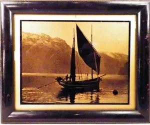 Norwegian Fiord Silhouette Boat Ship Richards Germany Tallimit Art Deco Vintage - Picture 1 of 4
