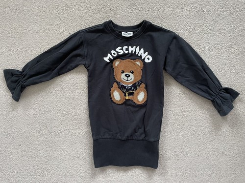 Moschino Kids Black Borg Teddy Bear Frilly Sleeves Sweater Dress Size 5 Years