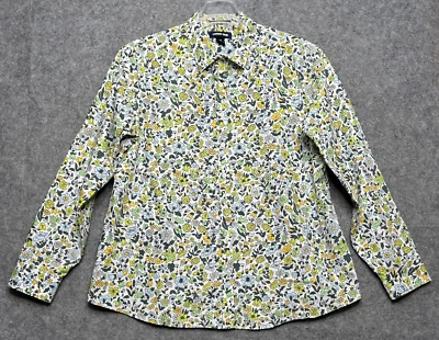 Lands End Shirt Women 16 White Blue Yellow Floral No Iron Supima Classic Comfort - Image 1 of 4