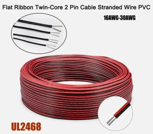 16/18/20/22/24/26/28 AWG Flat Ribbon Twin-Core 2 Pin Cable Stranded Wire PVC - Picture 1 of 6