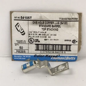 (1) Thomas & Betts 54105T 54105 1-hole Copper Lug 1/4”hole Code Blue 24 - Picture 1 of 3