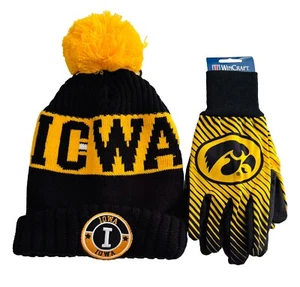 UNIVERSITY OF IOWA HAWKEYES Erwachsene Sport Utility Arbeit Grip Handschuhe & Beanie NEU - Bild 1 von 3