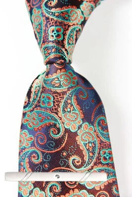 Nueva Corbata Clásica Paisley Naranja Marrón Azul TEJIDA JACQUARD 100% Seda Para Hombre Foto 1 de 4