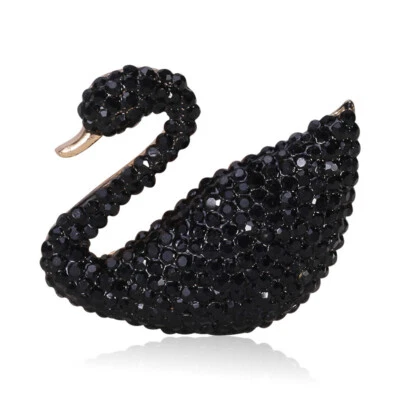 Beautiful Art Deco Style Black Swan Crystal Brooch Badge Pin Gift - image 1 of 4