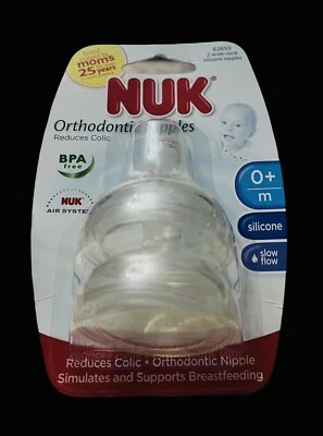 NUK Ortodoncia 2 piezas Cuello Ancho Flujo Lento Silicona Pezones 0mo+ Talla 1 Alemania 2010 Foto 1 de 2