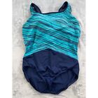 Lands' End Swimsuit Womens Plus 20W Turquoise Stripe Navy One Piece Padded