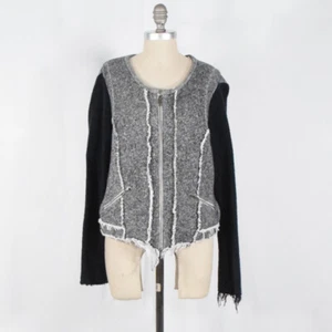 RENVY Pullover Jacke S grau Strick Tweed Raw-Edge Moto Style - Bild 1 von 6