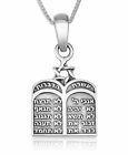925 Sterling Silver Ten Commandments Necklace - Made in Israel Pendant - Star