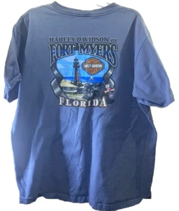 2006 Harley Davidson Of Fort Meyers Florida T Shirt Eagle Lighthouse Blue XL - Picture 1 of 8
